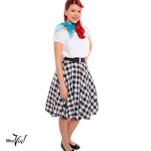 Black and White Check 50s Style Circle Skirt w Crinoline Size L/XL - Hey Viv
